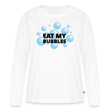 MANGEZ MES BULLES - BULLES BLEUES - T-shirt manches longues Premium bio Femme - blanc - Devant - Julia (174cm)