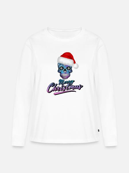 Totenkopf im Weihnachts Design - Frauen Premium Bio Langarmshirt - Weiß