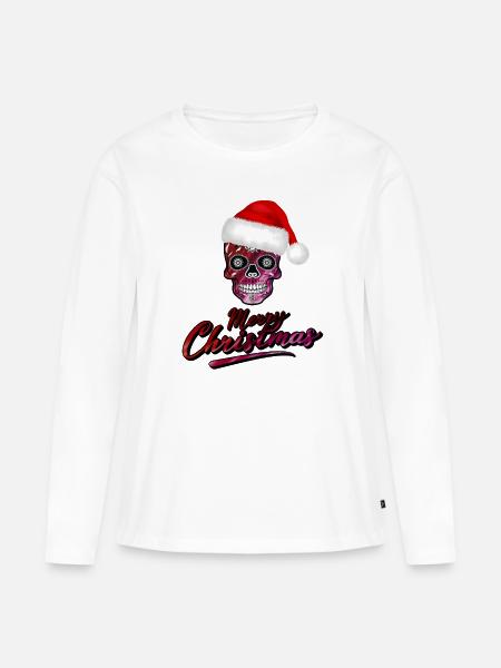 Totenkopf im Weihnachts Design - Frauen Premium Bio Langarmshirt - Weiß