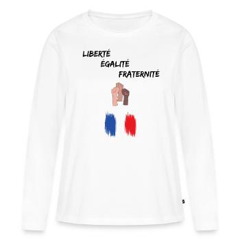 Liberté égalité fraternité - T-shirt manches longues Premium bio Femme - blanc - Devant - Julia (174cm)