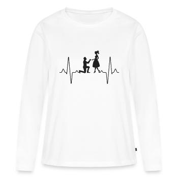 Demande en mariage Battements de coeur - T-shirt manches longues Premium bio Femme - blanc - Devant - Julia (174cm)