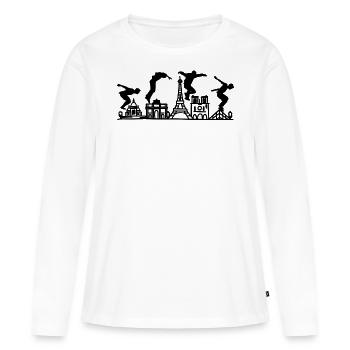 Parkour France Parkour-Parkour d’obstacles - T-shirt manches longues Premium bio Femme - blanc - Devant - Julia (174cm)