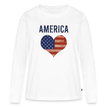 Amérique coeur - T-shirt manches longues Premium bio Femme - blanc - Devant - Julia (174cm)