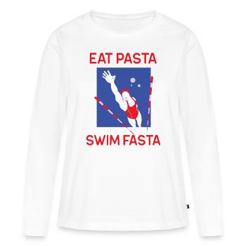 Eat Pasta Swim Fasta Schwimmer Geschenk Schwimmen - Frauen Premium Bio Langarmshirt - Weiß - Vorne - Julia (174cm)