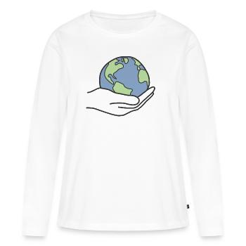 Monde Monde Protection du climat - T-shirt manches longues Premium bio Femme - blanc - Devant - Julia (174cm)