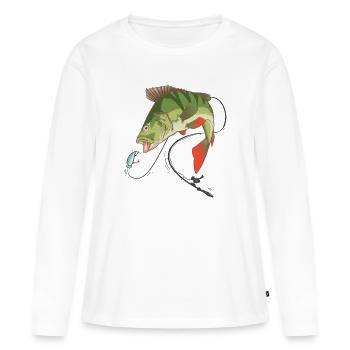 Perch pêcheur perch avec Wobbler - T-shirt manches longues Premium bio Femme - blanc - Devant - Julia (174cm)