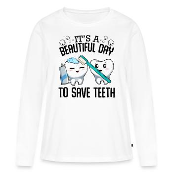 Dentiste - T-shirt manches longues Premium bio Femme - blanc - Devant - Julia (174cm)