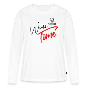 Winegod funny saying Wine Time - Women's Premium Organic Long Sleeve Shirt - white - Front - Julia (174cm)