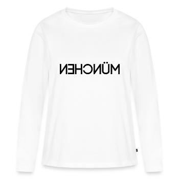 München - Bayern - Landeshauptstadt - Biergarten - Frauen Premium Bio Langarmshirt - Weiß - Vorne - Julia (174cm)