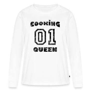 Reine cuisine avec vintage couronne - T-shirt manches longues Premium bio Femme - blanc - Devant - Julia (174cm)