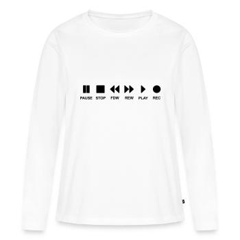 Cassette musik music play stop pause Black cd - T-shirt manches longues Premium bio Femme - blanc - Devant - Julia (174cm)