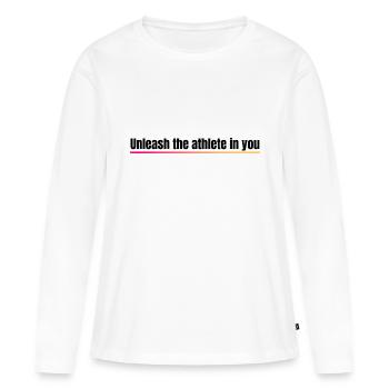 Entfessle den Athleten in dir - Frauen Premium Bio Langarmshirt - Weiß - Vorne - Julia (174cm)