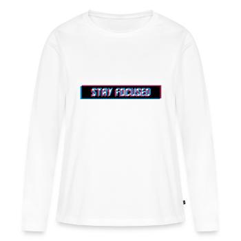 restez concentré 3d logo flou barre rouge de la - T-shirt manches longues Premium bio Femme - blanc - Devant - Julia (174cm)