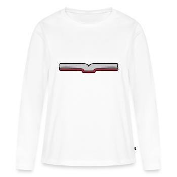 Ouvrir le livre Pages ouvertes - T-shirt manches longues Premium bio Femme - blanc - Devant - Julia (174cm)