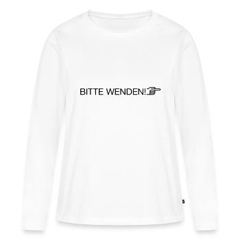 "bitte wenden" - Frauen Premium Bio Langarmshirt - Weiß - Vorne - Julia (174cm)