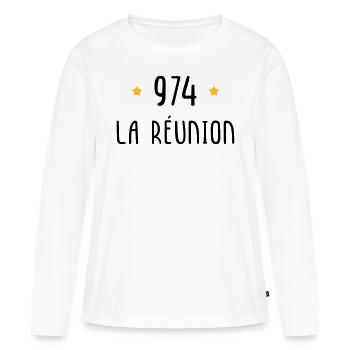 974 La Réunion - T-shirt manches longues Premium bio Femme - blanc - Devant - Julia (174cm)