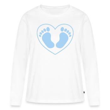 Bébé pieds pieds coeur bleu - T-shirt manches longues Premium bio Femme - blanc - Devant - Julia (174cm)