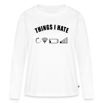 CHOSES QUE JE DÉTESTE BATTERIE RÉSEAU INTERNET NUMÉRIQUE CADEAU - T-shirt manches longues Premium bio Femme - blanc - Devant - Julia (174cm)