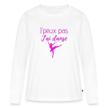 J'peux pas j'ai danse danseuse ballerine fuchsia - T-shirt manches longues Premium bio Femme - blanc - Devant - Julia (174cm)