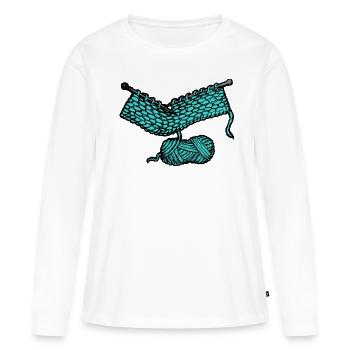 Blue Knitting, Needles and Ball of Yarn - Women's Premium Organic Long Sleeve Shirt - white - Front - Julia (174cm)