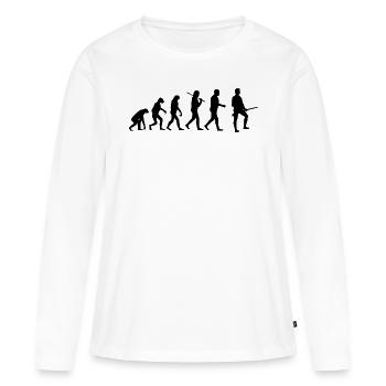 Evolution Jäger Jagd lustige Humor Geschenk - Frauen Premium Bio Langarmshirt - Weiß - Vorne - Julia (174cm)