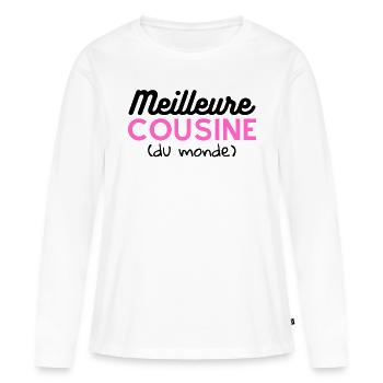 Cadeau cousine Meilleure cousine du monde - T-shirt manches longues Premium bio Femme - blanc - Devant - Julia (174cm)