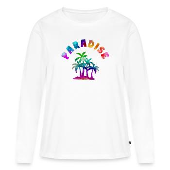 Devise du paradis tropical - T-shirt manches longues Premium bio Femme - blanc - Devant - Julia (174cm)