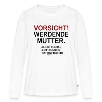 Vorsicht! Werdende Mutter. - Frauen Premium Bio Langarmshirt - Weiß - Vorne - Julia (174cm)