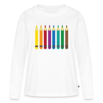 crayons de couleur - T-shirt manches longues Premium bio Femme - blanc - Devant - Julia (174cm)