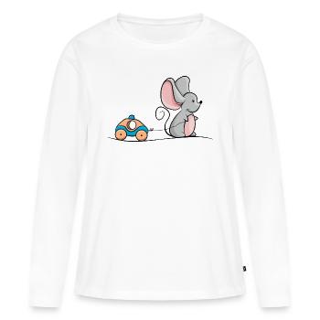 Mouse with wood car as a toy - Women's Premium Organic Long Sleeve Shirt - white - Front - Julia (174cm)