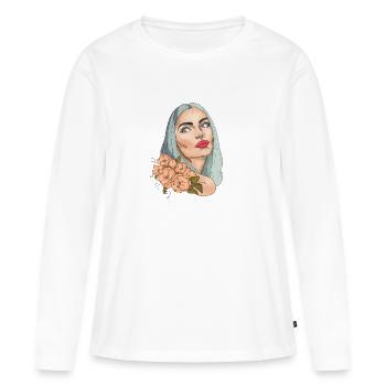Portrait of a beautiful woman with flowers - Women's Premium Organic Long Sleeve Shirt - white - Front - Julia (174cm)