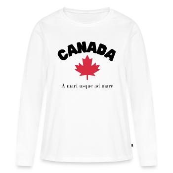 CANADA avec feuille d’érable et devise - T-shirt manches longues Premium bio Femme - blanc - Devant - Julia (174cm)