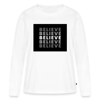 Black White and Grey Simple Believe Hoodie - Frauen Premium Bio Langarmshirt - Weiß - Vorne - Julia (174cm)