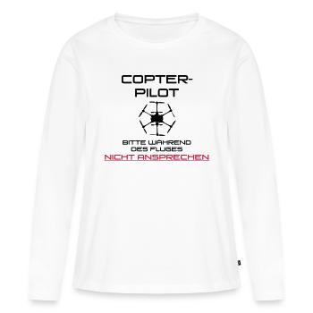 Hinweis Copter-Pilot - Frauen Premium Bio Langarmshirt - Weiß - Vorne - Julia (174cm)
