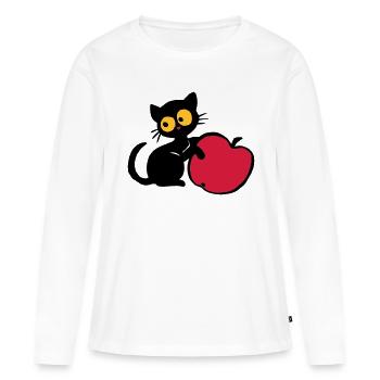 Kätzchen mit Apfel - Frauen Premium Bio Langarmshirt - Weiß - Vorne - Julia (174cm)