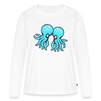 2 Oktopus Freunde Zwei kämpfende Feinde Rivalen - Frauen Premium Bio Langarmshirt - Weiß - Vorne - Julia (174cm)