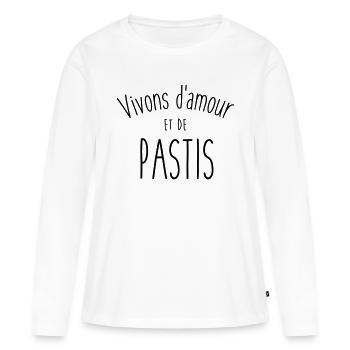 VIVONS D'AMOUR ET DE PASTIS - T-shirt manches longues Premium bio Femme - blanc - Devant - Julia (174cm)