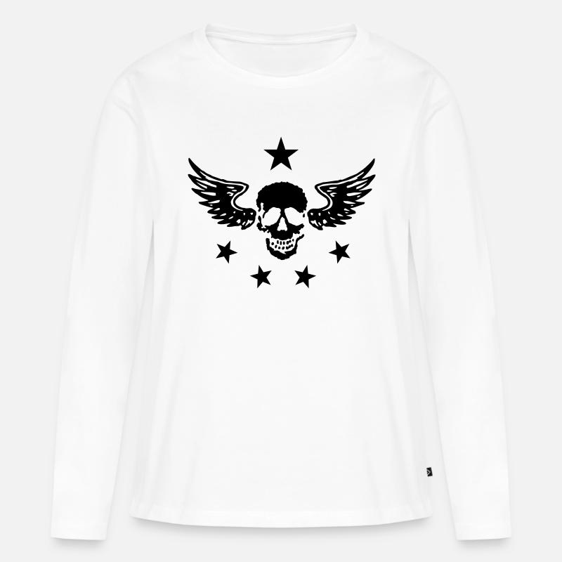Schädel & Flügel 01 - Frauen Premium Bio Langarmshirt - Weiß