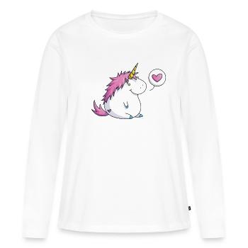 Licorne épais avec coeur - T-shirt manches longues Premium bio Femme - blanc - Devant - Julia (174cm)