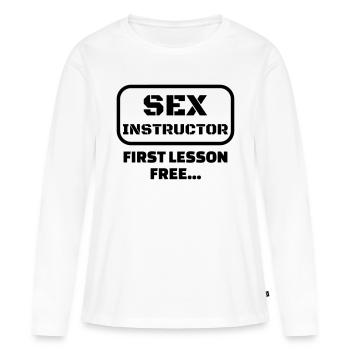 sexe / drague / seduction / fête / sexy / sex - T-shirt manches longues Premium bio Femme - blanc - Devant - Julia (174cm)