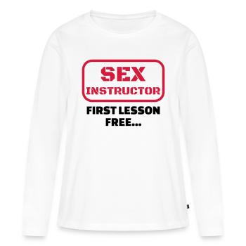 sexe / drague / seduction / fête / sexy / sex - T-shirt manches longues Premium bio Femme - blanc - Devant - Julia (174cm)