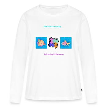 Pêcher l’amitié Accepter les différences - T-shirt manches longues Premium bio Femme - blanc - Devant - Julia (174cm)