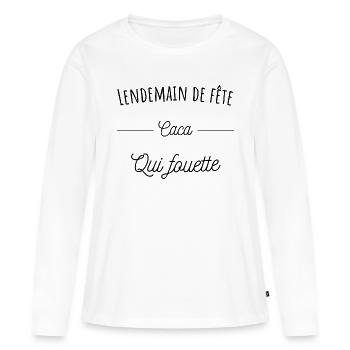 lendemain de fête caca qui fouette - T-shirt manches longues Premium bio Femme - blanc - Devant - Julia (174cm)