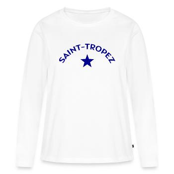 Saint Tropez - France - Cote d’Azur - T-shirt manches longues Premium bio Femme - blanc - Devant - Julia (174cm)