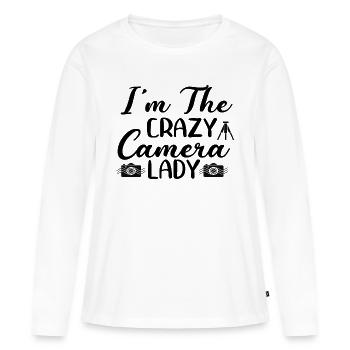 Je suis la dame folle de la caméra - T-shirt manches longues Premium bio Femme - blanc - Devant - Julia (174cm)