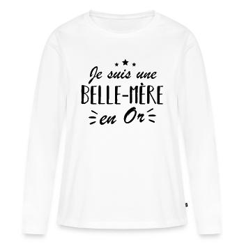 belle-mère en or / humour belle-mère - T-shirt manches longues Premium bio Femme - blanc - Devant - Julia (174cm)