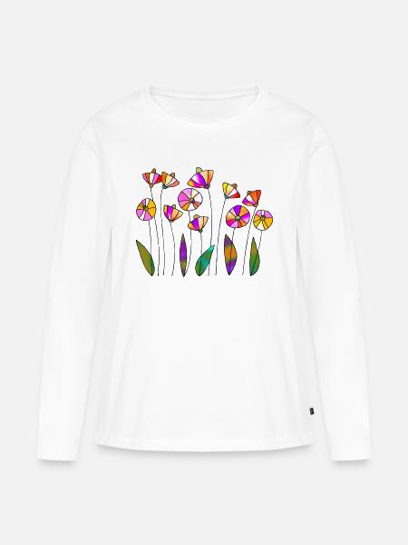 Blumen - Frauen Premium Bio Langarmshirt - Weiß