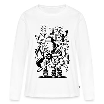 Machine folle - T-shirt manches longues Premium bio Femme - blanc - Devant - Julia (174cm)