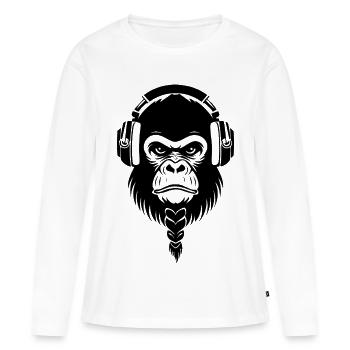 Café Entspannter Affe Wireless Kopfhörer Shirt - Frauen Premium Bio Langarmshirt - Weiß - Vorne - Julia (174cm)