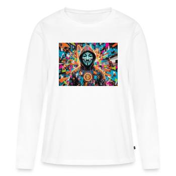 Bitcoin Bazooka - PopArt - Satoshi 3 - T-shirt manches longues Premium bio Femme - blanc - Devant - Julia (174cm)